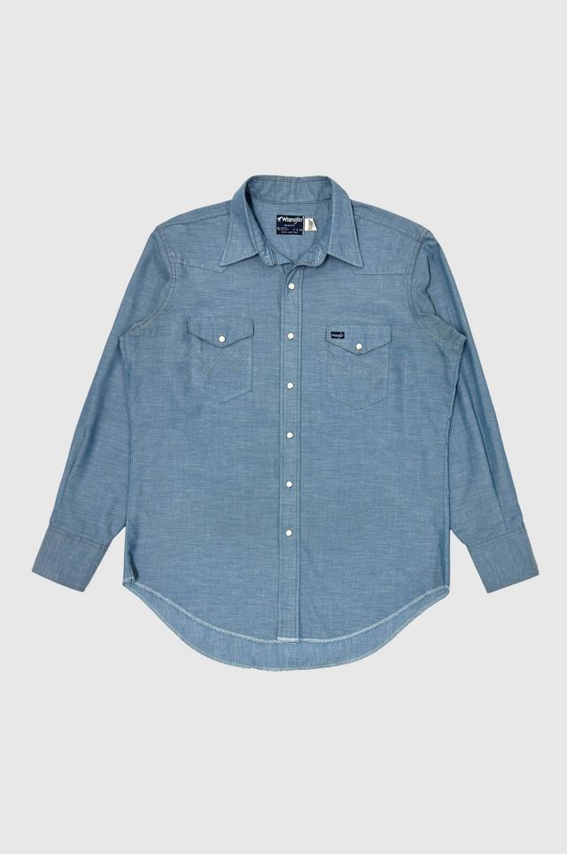 1970’s Wrangler Chambray Western Denim Pearl Snap Shirt | Urban Outfitters