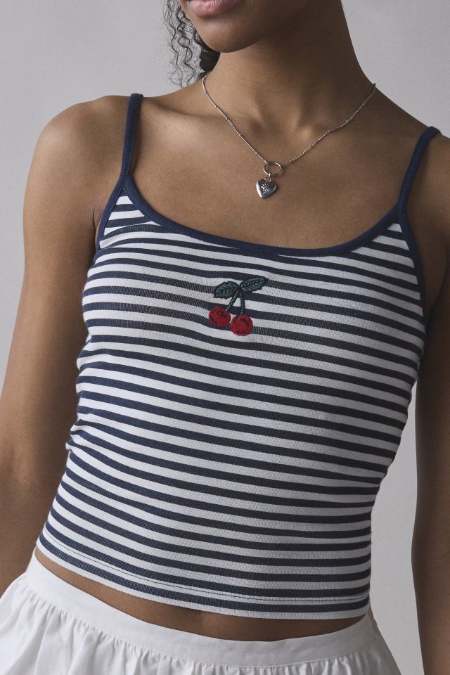 Cherry On Top Embroidered Graphic Striped Cami #1