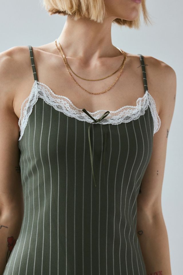 UO Devin Pinstripe Lace-Trim Cami Mini Dress #2