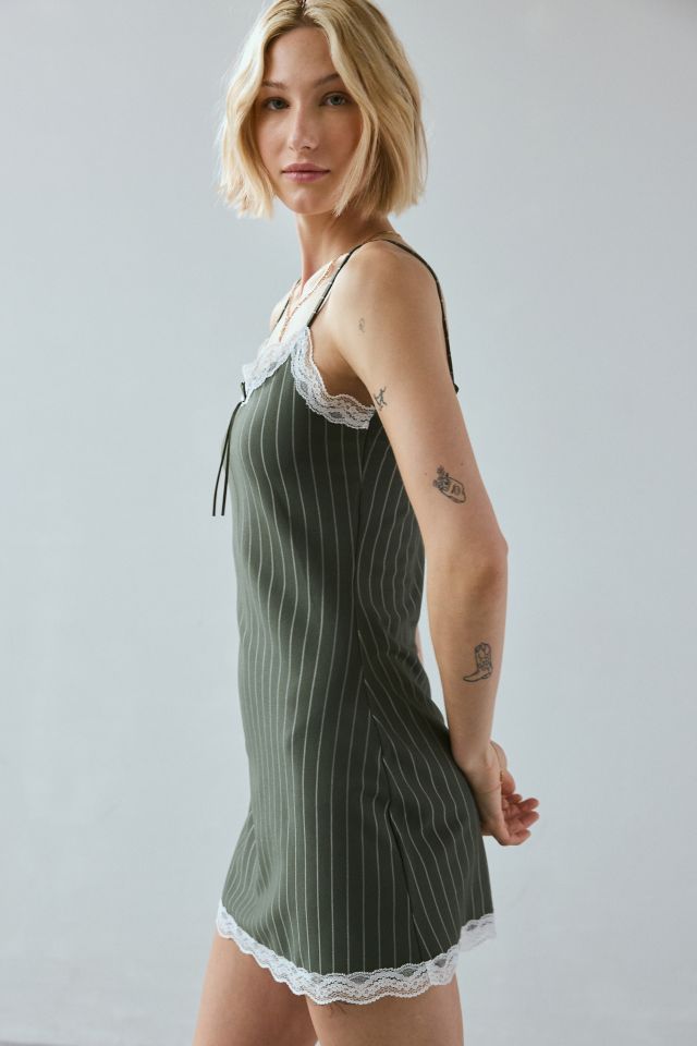 UO Devin Pinstripe Lace-Trim Cami Mini Dress #3