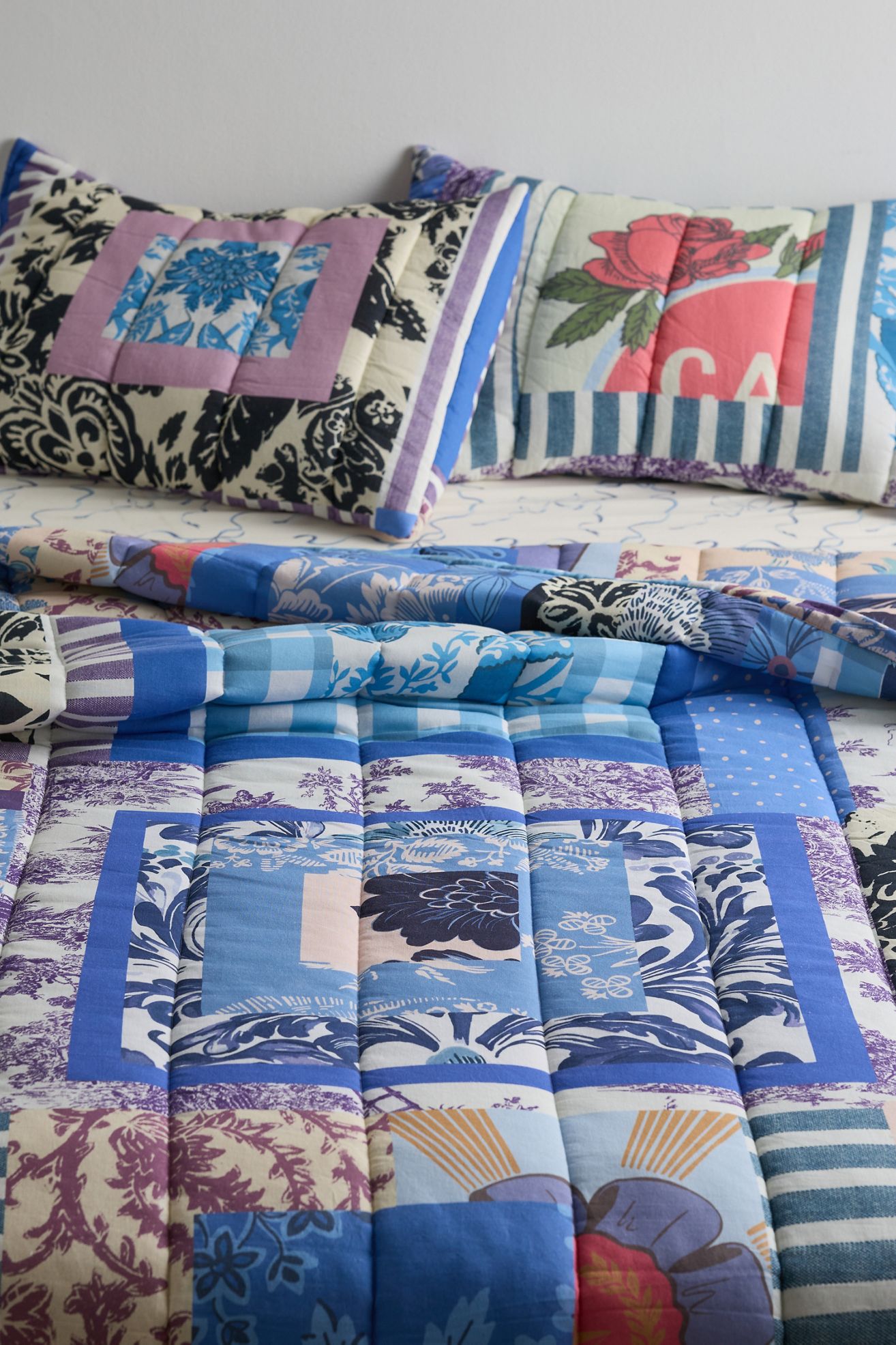 Audrey Patched Reversible Quilt - Blue, FULL/QUEEN