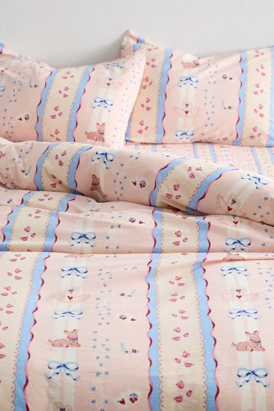 Urban Outfitters Molly Floral Stripe Patterned Duvet Set In Pink At