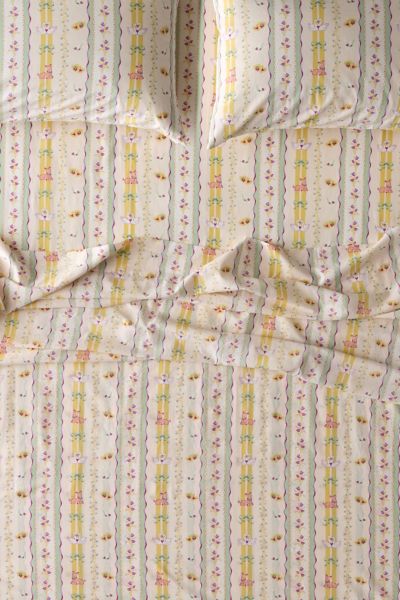 Urban Outfitters Molly Floral Stripe Patterned Core Sheet Set In Yellow At