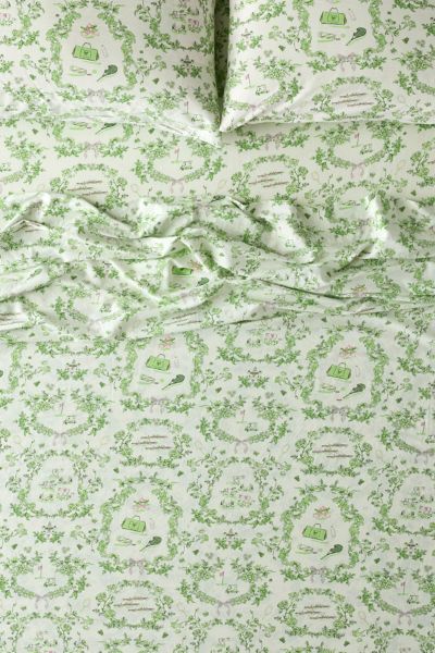 Urban Outfitters Preppy Toile Patterned Core Sheet Set In Green At