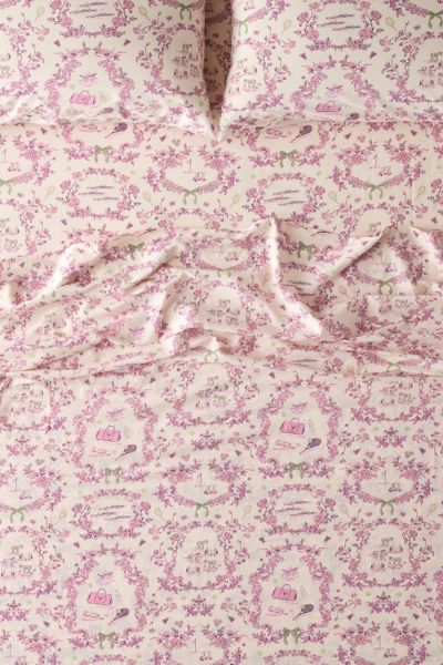 Urban Outfitters Preppy Toile Patterned Core Sheet Set In Pink At