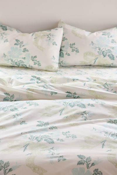 Urban Outfitters Juliette Floral Bow Toile Duvet Set In Mint At