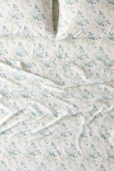 Urban Outfitters Juliette Floral Bow Toile Patterned Sheet Set In Mint At