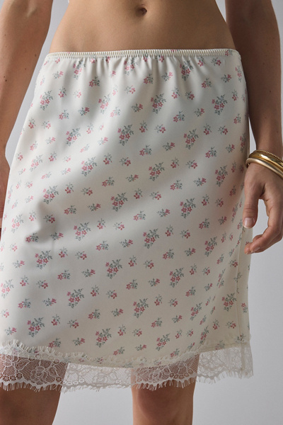 Kimchi Blue Addy Lace Trim Satin Slip Midi Skirt