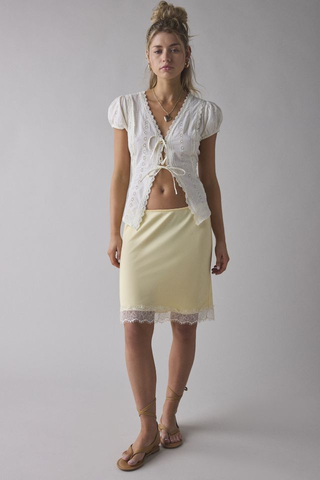 Kimchi Blue Addy Lace Trim Satin Slip Midi Skirt