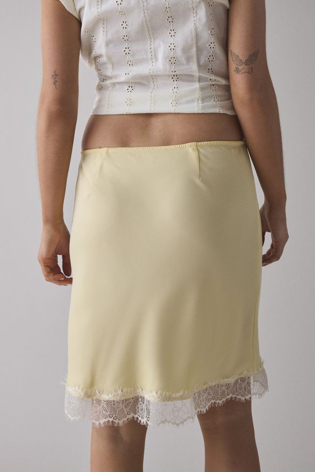 Kimchi Blue Addy Lace Trim Satin Slip Midi Skirt