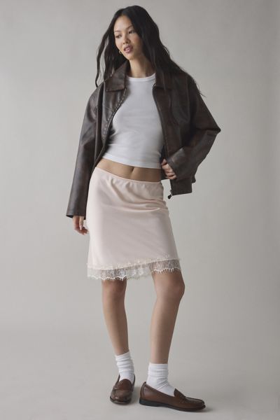 Kimchi Blue Addy Lace Trim Satin Slip Midi Skirt