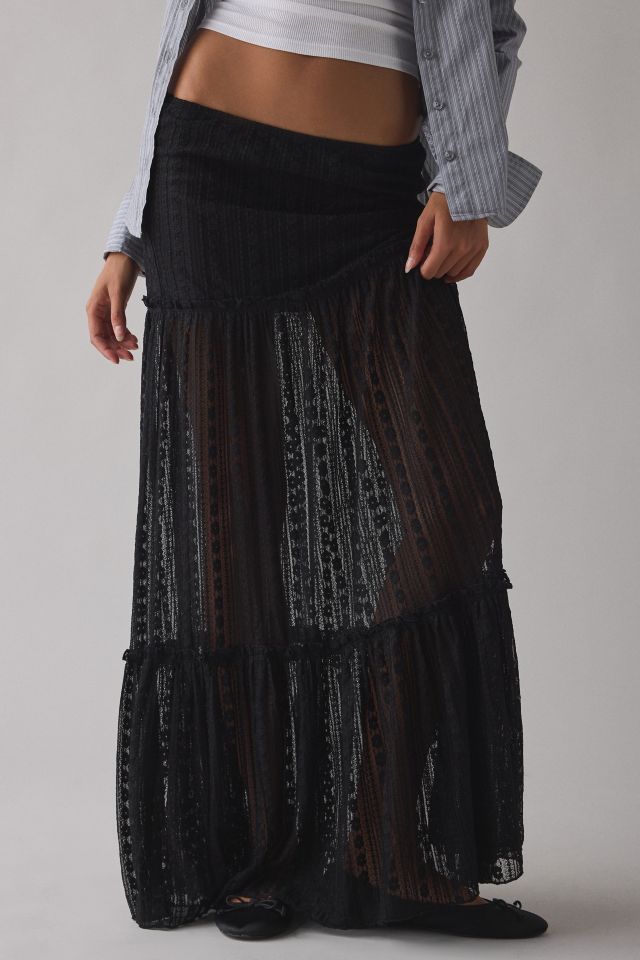 Kimchi Blue Gianna Yoked Semi-Sheer Lace Pleated Maxi Skirt #1
