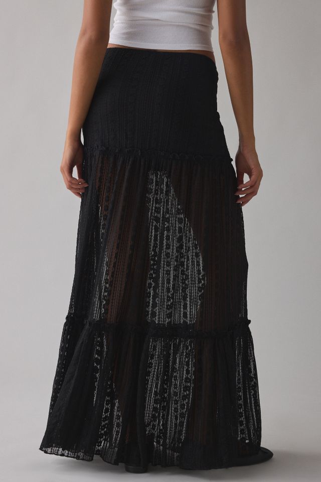 Kimchi Blue Gianna Yoked Semi-Sheer Lace Pleated Maxi Skirt #2