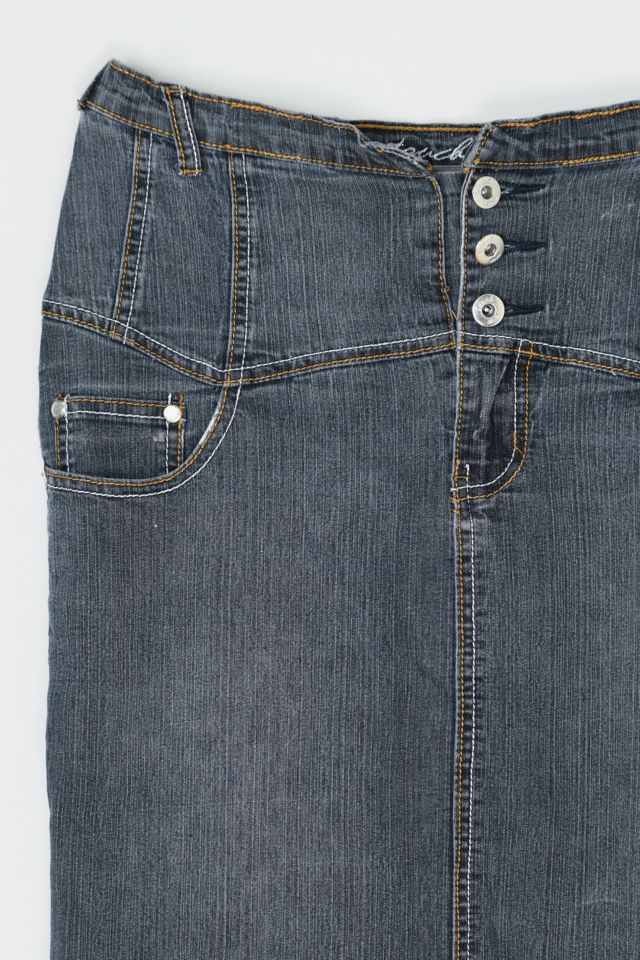 Vintage Y2k Contrast-Stitched Dark Wash Denim Midi Skirt #1