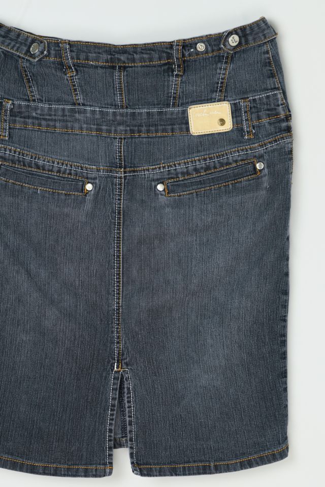 Vintage Y2k Contrast-Stitched Dark Wash Denim Midi Skirt #2