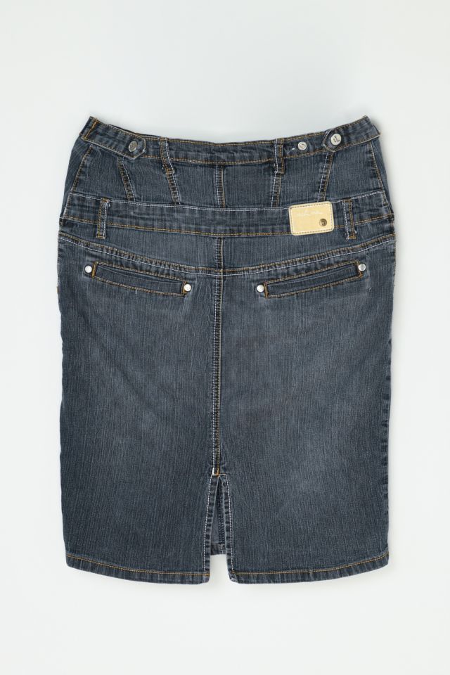 Vintage Y2k Contrast-Stitched Dark Wash Denim Midi Skirt #3
