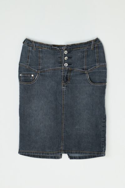 Vintage Y2k Contrast-Stitched Dark Wash Denim Midi Skirt