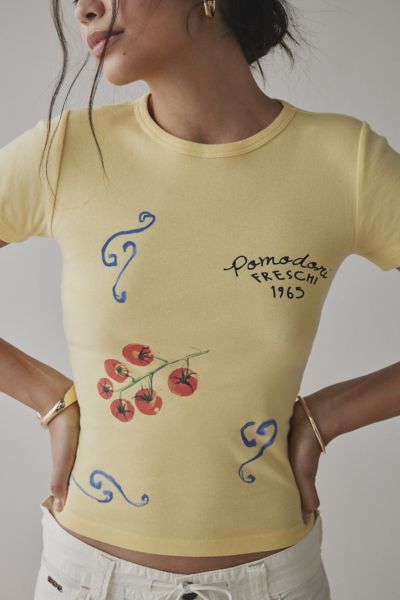 Shop Urban Outfitters Pomodori Freschi Graphic Baby Tee In Yellow, Women's At