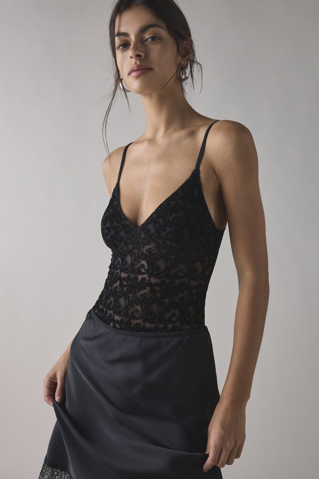 Out From Under Je T'aime Semi-Sheer Flocked Mesh Bodysuit #1