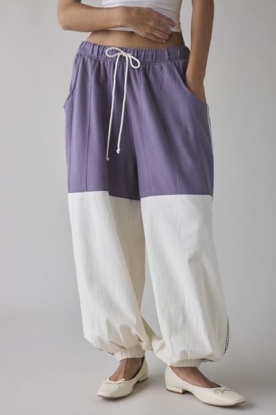 OUT FROM UNDER KAI MIXED MEDIA EXTREME BARREL JOGGERS PANT IN MONTANA GRAPE/MARSHMALLOW, WOMEN'S AT URBAN OUTFITTER 