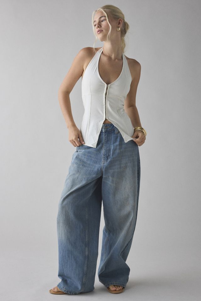 UO Sari Seamed Linen-Blend Halter Vest Top #2