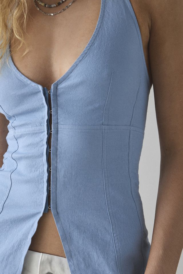 UO Sari Seamed Linen-Blend Halter Vest Top #3