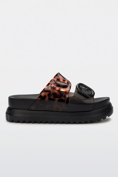 MELISSA COZY PLATFORM SLIDE IN BLACK/TORTOISESHELL, WOMEN'S AT URBAN OUTFITTERS 
