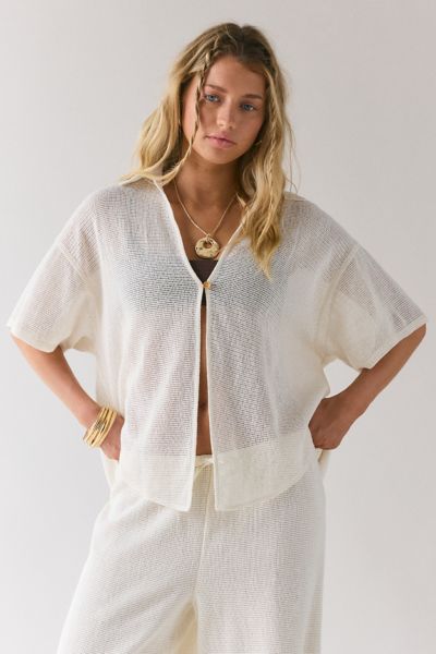 Out From Under Boardwalk Semi-sheer Knit Flyaway Beach Top In Ivory, Women's At Urban Outfitters