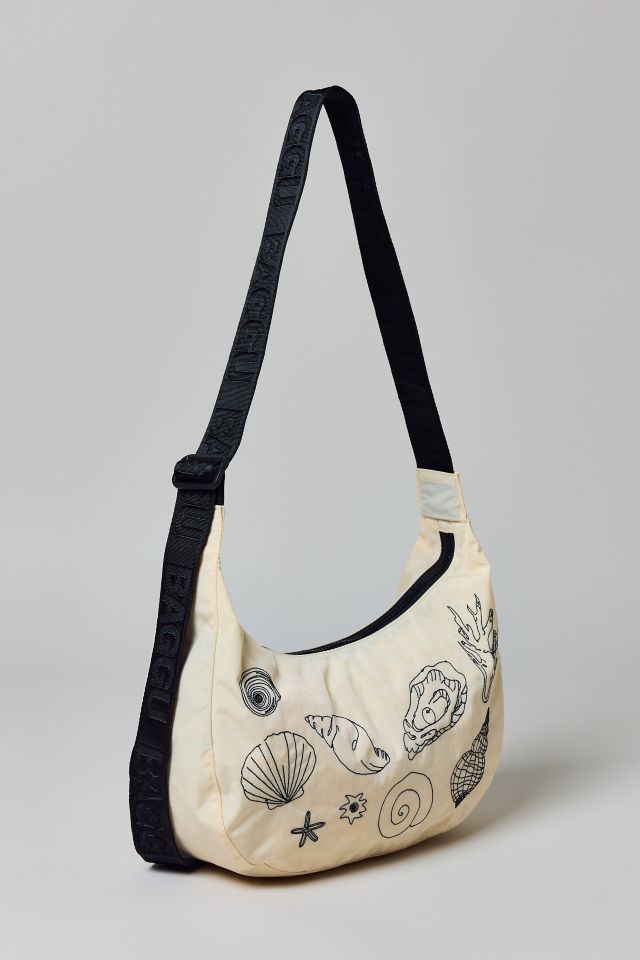 BAGGU Embroidered Shell Medium Nylon Crescent Bag