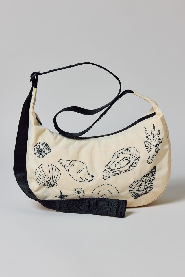 BAGGU Embroidered Shell Medium Nylon Crescent Bag