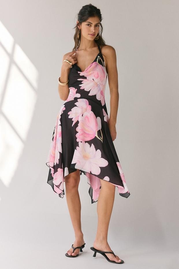 Kimchi Blue Camilla Cowl-Neck Halter Hanky Hem Midi Dress