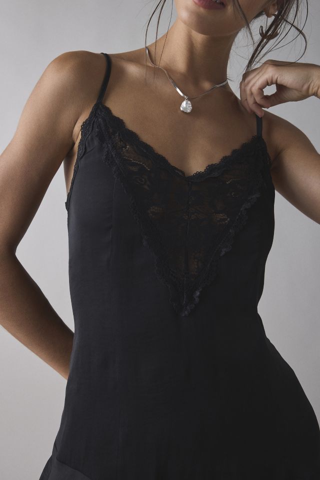 Out From Under Mei Tiered Lace Trim Satin Slip #1