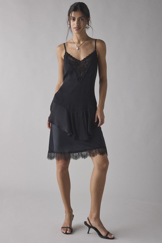 Out From Under Mei Tiered Lace Trim Satin Slip #2