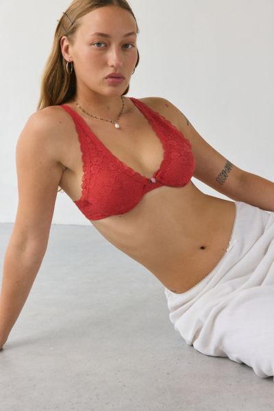 Out From Under Juliana Lace Plunge Underwire Bra In Red, Women's At Urban Outfitters