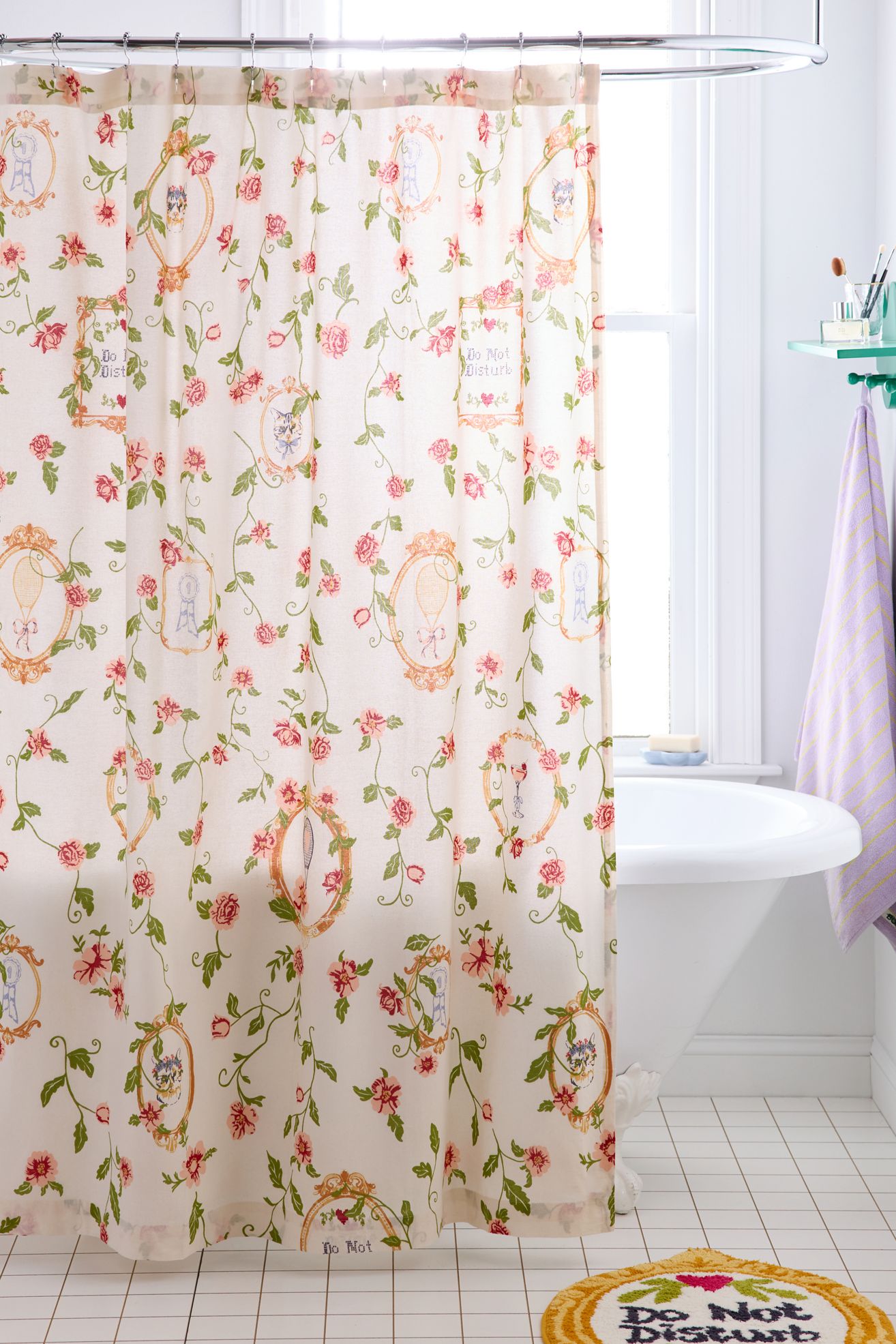 Finley Floral Frame Patterned Shower Curtain - White, Regular, 72X72