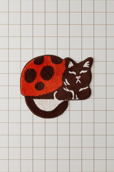 Ladybug Cat Plush Tufted Bath Mat