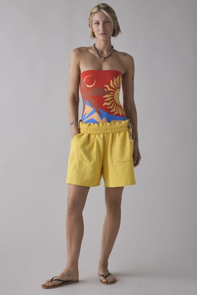 Out From Under Let's Get It Cotton-blend Knit Sweat Short In Yellow, Women's At Urban Outfitters