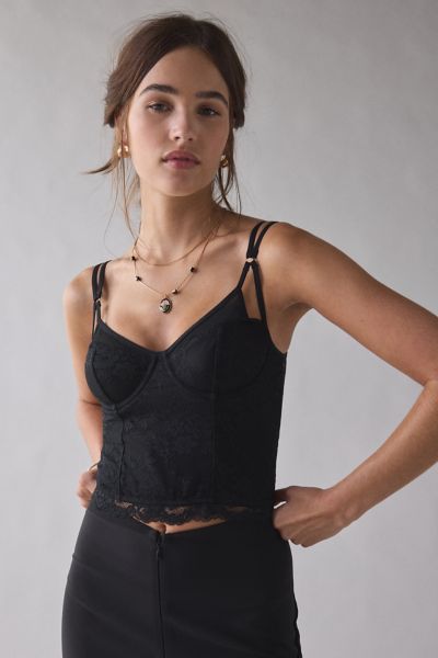 Out From Under Almost Midnight Lace Corset Top In Black, Women's At Urban Outfitters In Black