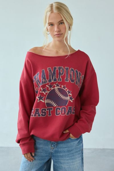 Urban Outfitters West Coast Champions Oversized Off-the-shoulder Sweatshirt In Red, Women's At  In Red