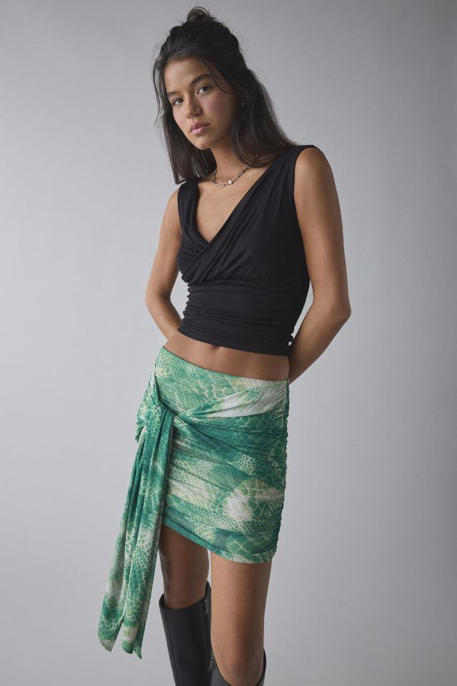 AFRM Bellona Snake Print Mesh Tie-Front Mini Skirt #3