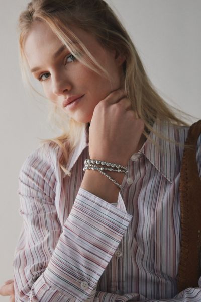 Urban Outfitters Stretchy Metal Beaded Bracelet Set In Silver, Women's At  In Silver
