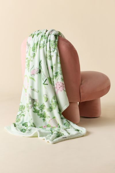 Urban Outfitters Cozy Logan Patterned Fleece Throw Blanket In Green At