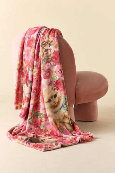 Urban Outfitters Cozy Logan Patterned Fleece Throw Blanket In Pink At