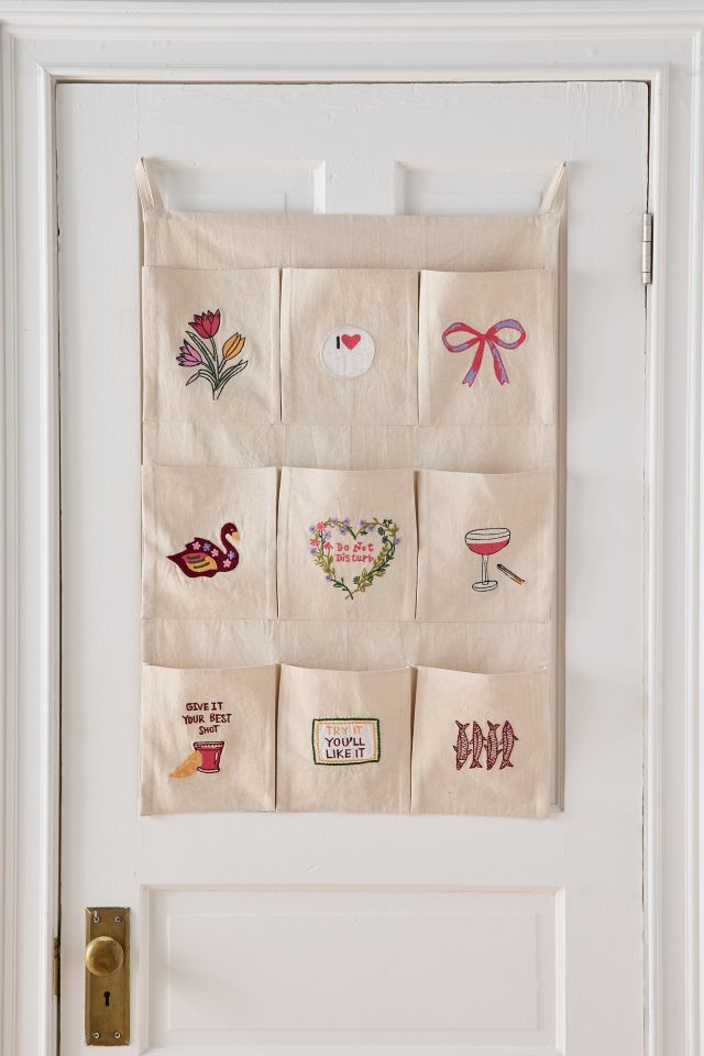 Embroidered Graphic 9-Pocket Storage Wall Hanging #2