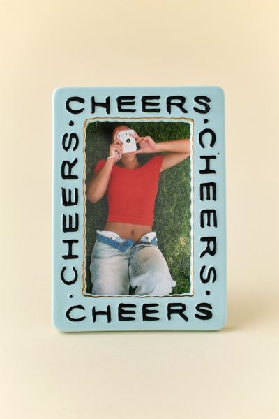 Urban Outfitters Cheers Slogan Text Ceramic 4" X 6" Picture Frame In Blue At