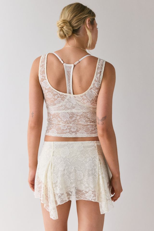 Out From Under Sunny Sheer Lace Crop Tank Top + Micro Skirt Slip Set #2