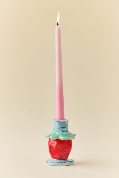 Urban Outfitters Strawberry Shape Ceramic Taper Candle Holder In Red At