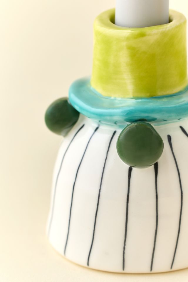 Striped Ceramic Taper Candle Holder #2