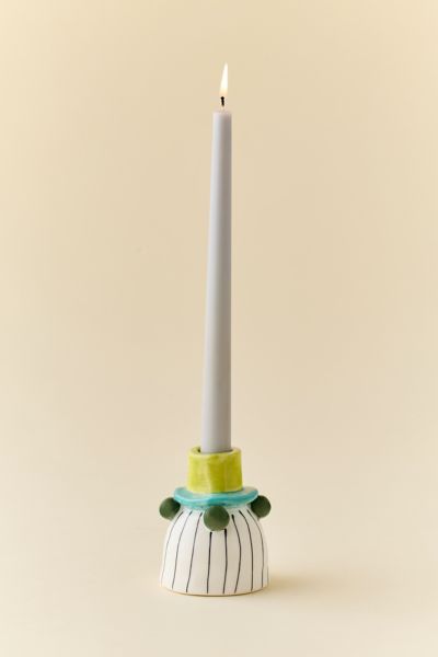 Striped Ceramic Taper Candle Holder