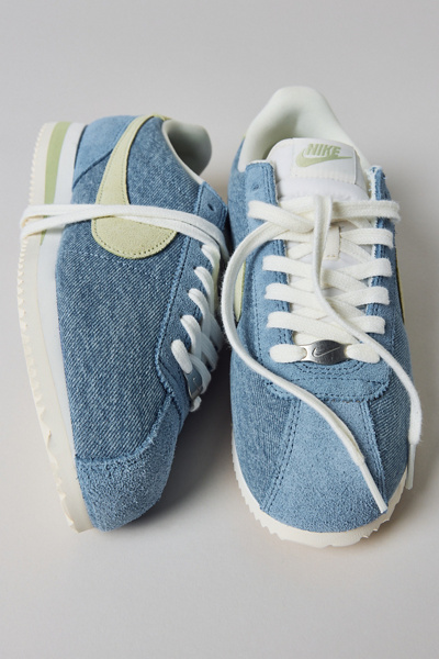 Nike Women's Cortez Se Denim Sneaker In Smokey Blue/olive Aura, Women's At Urban Outfitters